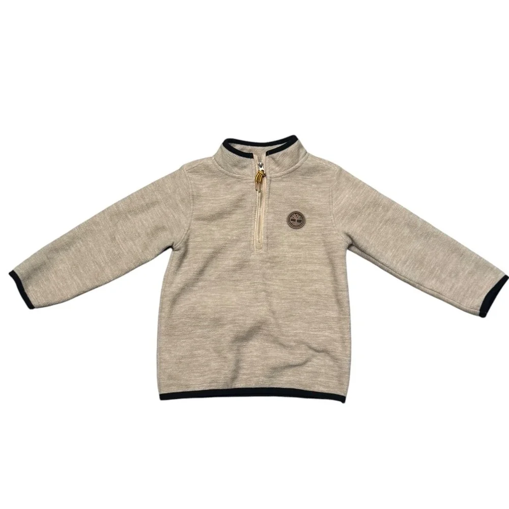 Timberland Kids 3T Tan Heather Fleece Quarter Zip Pullover Sweater Mock Neck (O)
